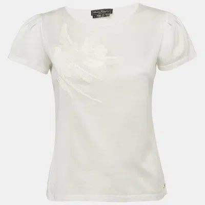 Ferragamo White Sequin Embellished Jersey T-shirt