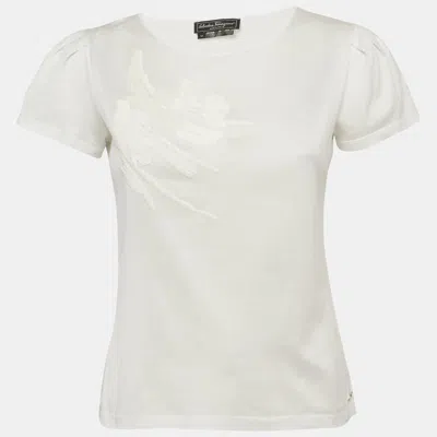 Ferragamo White Sequin Embellished Jersey T-shirt