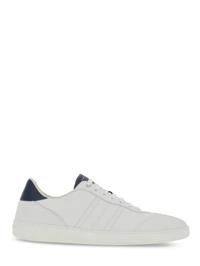 Ferragamo White Sneakers With Contrasting Navy Accents And Tonal Branding