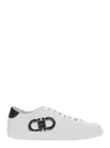 Ferragamo White Sneakers With Gancini Print On The Side And Contrasting Heel In Leather Man In White