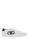 Ferragamo White Sneakers With Gancini Print On The Side And Contrasting Heel In Leather Man