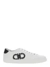 Ferragamo White Sneakers With Gancini Print On The Side And Contrasting Heel In Leather Man In Multicolor