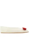 Ferragamo Vanna Vara Bow Ballet Flats In Calf Leather In Weiss