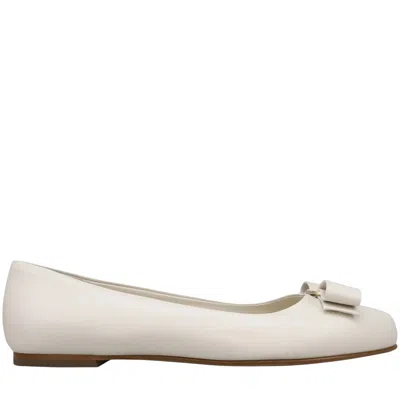 Ferragamo White Varina Ballet Flats