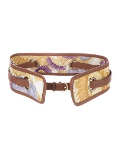 Pre-owned Ferragamo Wide Leather Trim Embellishment Waist Belt In Neutral