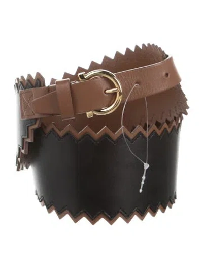 Pre-owned Ferragamo Wide Leather Waist Belt In Black