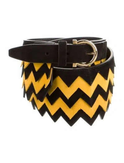 Pre-owned Ferragamo Wide Leather Waist Belt In Black