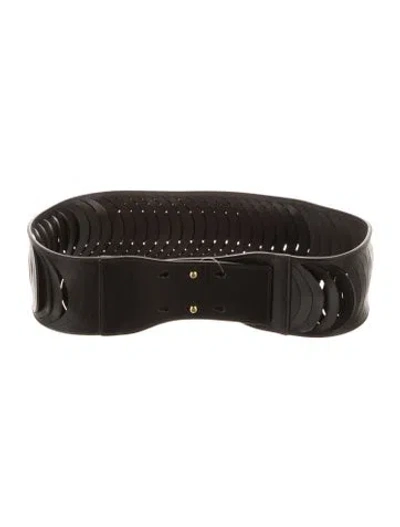 Pre-owned Ferragamo Wide Leather Waist Belt In Black