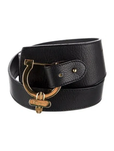 Pre-owned Ferragamo Wide Leather Waist Belt In Black