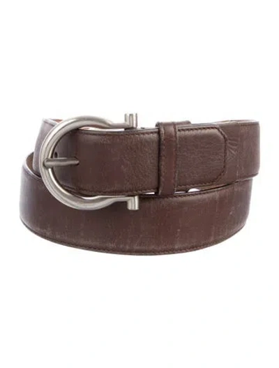 Pre-owned Ferragamo Wide Leather Waist Belt In Brown