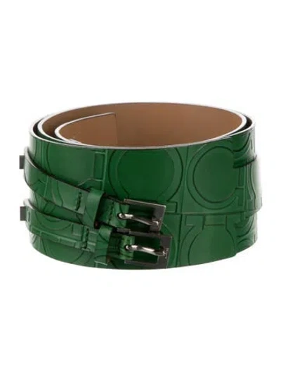 Pre-owned Ferragamo Wide Leather Waist Belt In Green