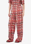 Ferragamo Wide-leg Checked Pants In Red