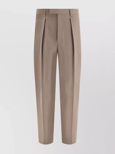 Ferragamo Wide-leg Cotton Trousers Featuring Pockets In Brown