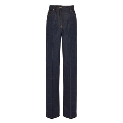 Ferragamo Wide Leg Denim Jeans In Blue