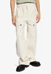 Ferragamo Coated Linen Cargo Pants With Elastic Waistband In White