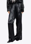 Ferragamo Wide-leg Satin Pajama Pants In Black