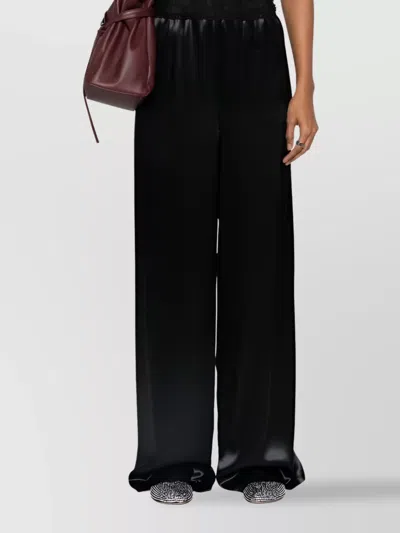 Ferragamo Wide Leg Trousers In Satin Crepe In Black
