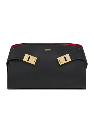 Ferragamo Hug Leather Clutch In Green