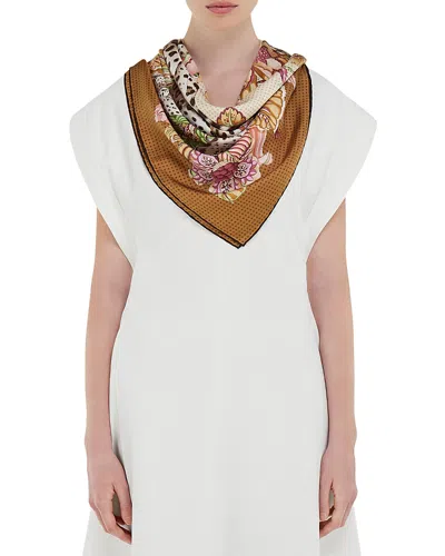 Ferragamo Wild Cat Silk Scarf In Brown