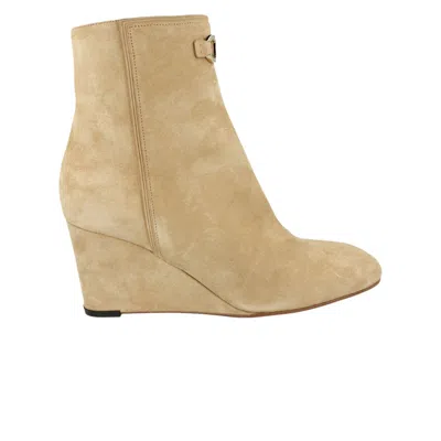 Pre-owned Ferragamo Wmns Catuja 70 Suede Ankle Bootie 'bone' | White | Women's Size 11
