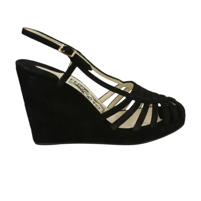 Pre-owned Ferragamo Wmns Claretta Suede Wedge 'black' | Women's Size 6