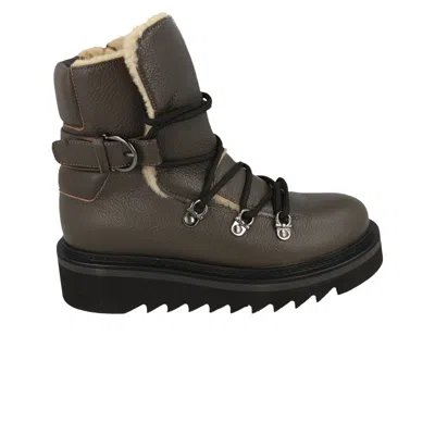 Pre-owned Ferragamo Wmns Elimo F Leather Boot 'dark Grey' | Women's Size 4.5 In Gray