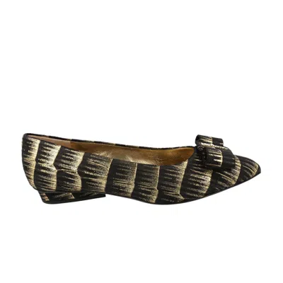 Pre-owned Ferragamo Wmns  Brush Stroke Effect Viva Ballet Flat 'black' | Women's Size 5