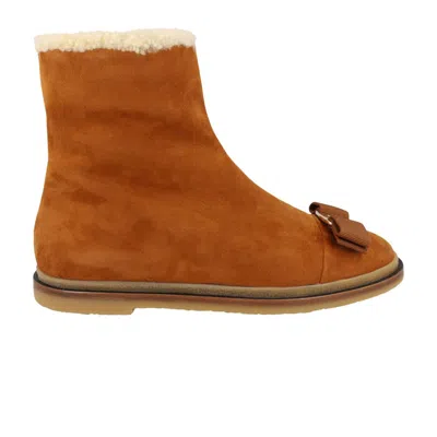 Pre-owned Ferragamo Wmns  Lamo F Suede Ankle Bootie 'beige' | Tan | Women's Size 4.5 In Brown