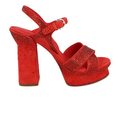 Pre-owned Ferragamo Wmns  Sonya Suede Platform Sandal 'red' | Women's Size 10.5