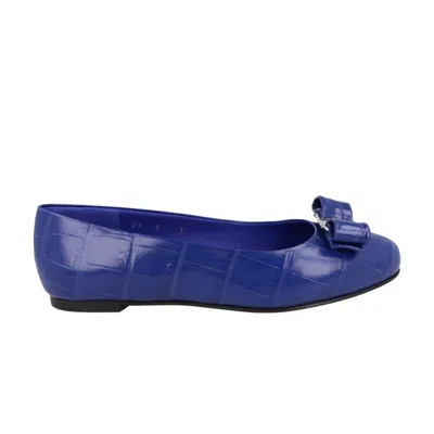 Pre-owned Ferragamo Wmns Varina Croc Ballet Flat 'bluette' | Women's Size 5