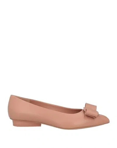 Ferragamo Woman Ballet Flats Antique Rose Size 7.5 Lambskin In Pink