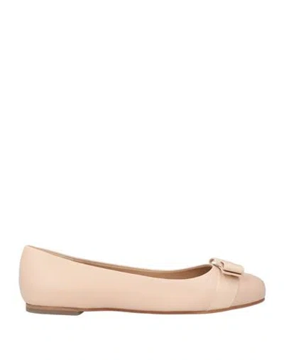 Ferragamo Woman Ballet Flats Beige Size 10.5 Lambskin In Neutral
