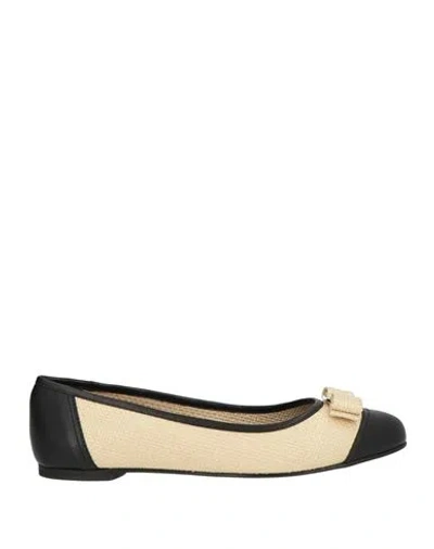 Ferragamo Woman Ballet Flats Beige Size 5 Leather, Technical Fibers In Black