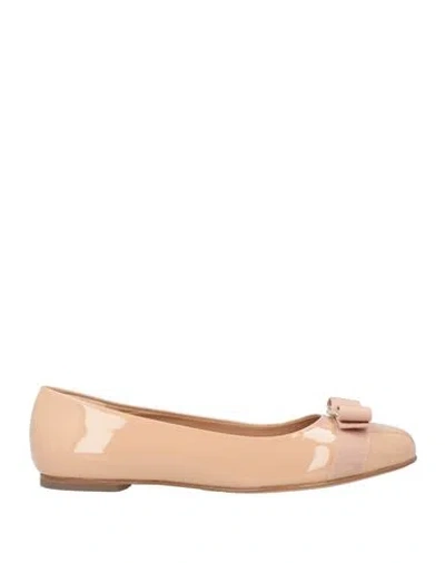 Ferragamo Woman Ballet Flats Beige Size 6.5 Calfskin In Nude