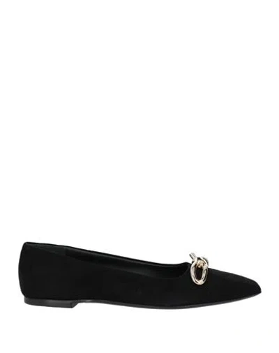 Ferragamo Woman Ballet Flats Black Size 10.5 Leather