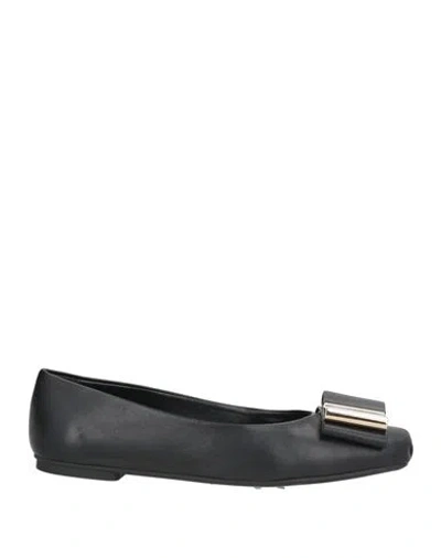 FERRAGAMO FERRAGAMO WOMAN BALLET FLATS BLACK SIZE 6.5 LAMBSKIN