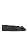 Ferragamo Leather Round Toe Ballerina Shoes With Bow Detail In Black