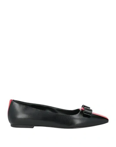 Ferragamo Woman Ballet Flats Black Size 8 Lambskin, Calfskin