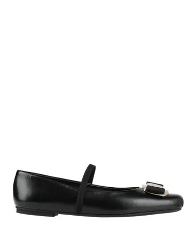 Ferragamo Woman Ballet Flats Black Size 8 Leather
