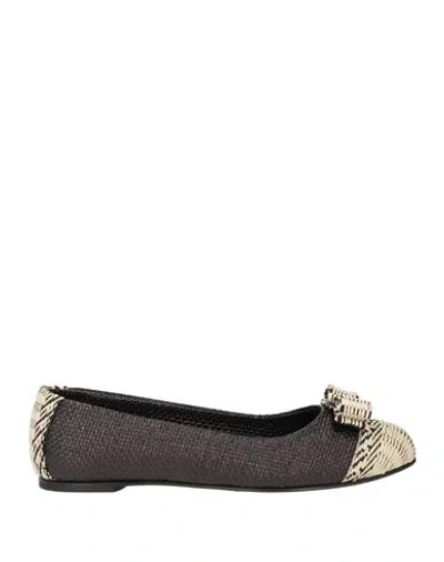 Ferragamo Woman Ballet Flats Black Size 8 Textile Fibers