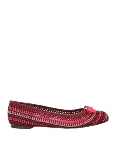 Ferragamo Woman Ballet Flats Burgundy Size 11 Textile Fibers In Red