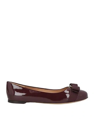 Ferragamo Woman Ballet Flats Burgundy Size 5.5 Leather In Red