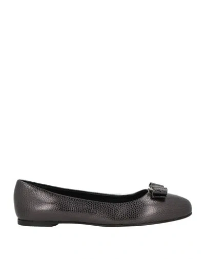 Ferragamo Woman Ballet Flats Charcoal Size 5.5 Calfskin In Black