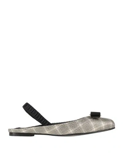 Ferragamo Woman Ballet Flats Cream Size 5.5 Calfskin In Gray