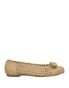 Ferragamo Woman Ballet Flats Gold Size 11 Leather In Multi