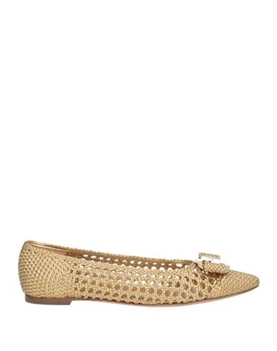 Ferragamo Woman Ballet Flats Gold Size 5.5 Lambskin