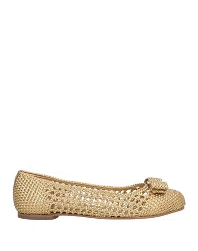 Ferragamo Woman Ballet Flats Gold Size 6 Leather