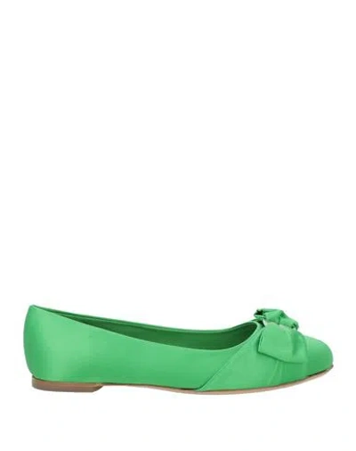 Ferragamo Woman Ballet Flats Green Size 7.5 Textile Fibers