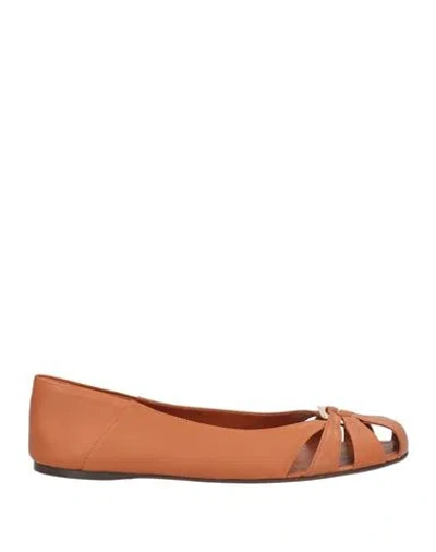 Ferragamo Woman Ballet Flats Light Brown Size 7 Calfskin, Lambskin
