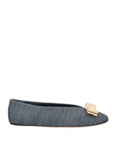 Ferragamo Woman Ballet Flats Navy Size 9.5 Textile Fibers In Blue